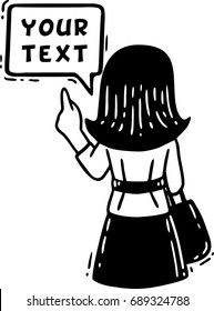 comic woman standing with her back pointing a finger up and with a bubble: your text