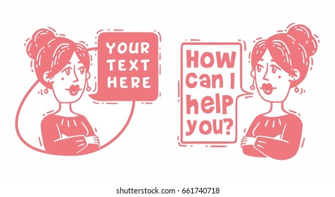 Comic woman talking pink set