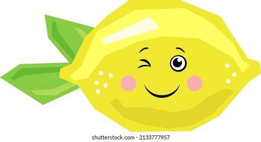 Comic yellow abstract fresh lemon with green leaves
