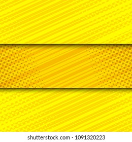 Comic yellow bright horizontal banners with halftone and striped humor effects. Vector illustration