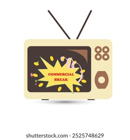 Cómic amarillo estalló en la televisión con el texto comercial break