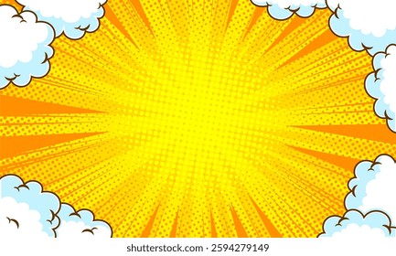 Comic yellow cartoon background design with cloud illustration art