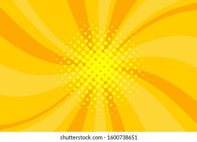 Comic yellow sunbeam background. Retro pop art style cartoon background. Vintage halftone vector illustration. Layout retro cartoon template. Comic book yellow superhero burst effect