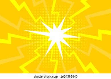 Comic yellow sunbeam background. Retro pop art style cartoon background. Vintage halftone vector illustration. Layout retro cartoon template. Comic book yellow superhero burst effect