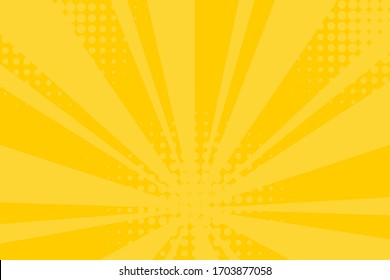 Comic yellow sunbeam background. Retro pop art style cartoon background. Vintage halftone vector illustration. Layout retro cartoon template. Comic book red superhero burst effect