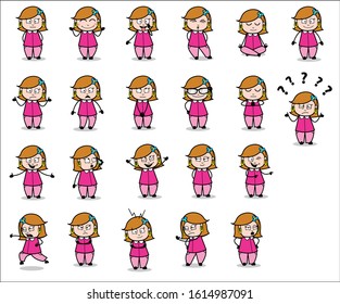 Comic Young Housewife Character - Set of Concepts Vector illustrations