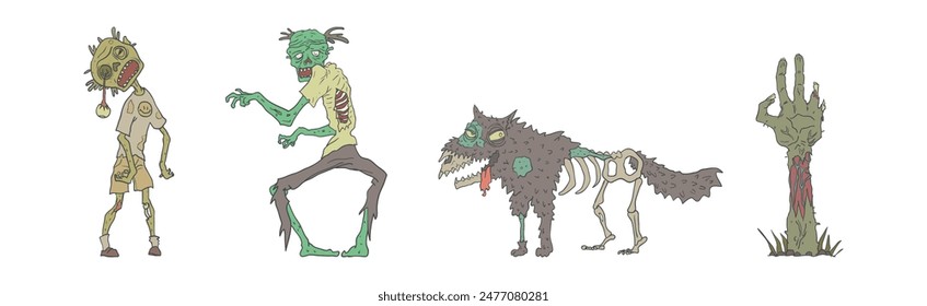 Comic Zombie Monster and Halloween Beast Vector Set