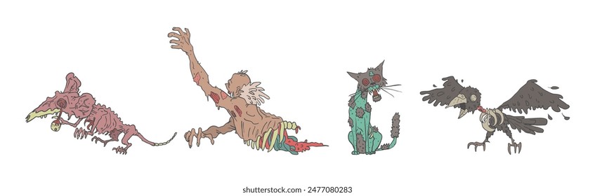 Comic Zombie Monster and Halloween Beast Vector Set