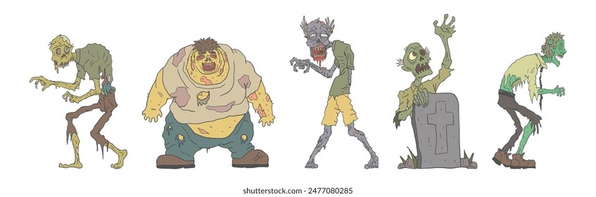 Comic Zombie Monster and Halloween Beast Vector Set