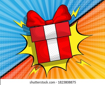 Comic Zoom Background With Giftbox Vector Illustration