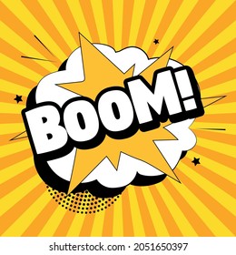 Comic zoom inscription BOOM on a colored background - Vector illustration