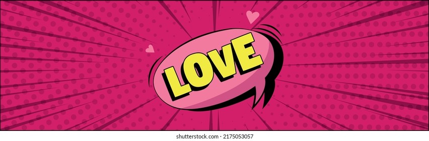 Comic zoom inscription LOVE on a colored background - Vector illustration