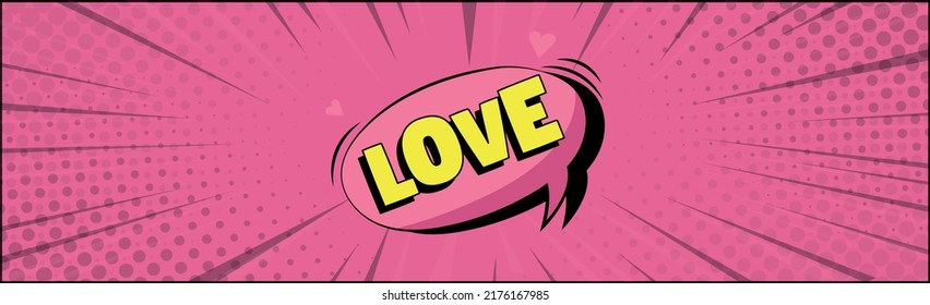 Comic zoom inscription LOVE on a colored background - Vector illustration