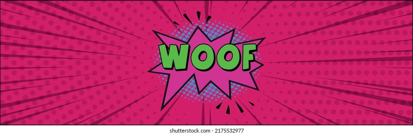 Comic zoom inscription WOOF on a colored background - Vector illustration