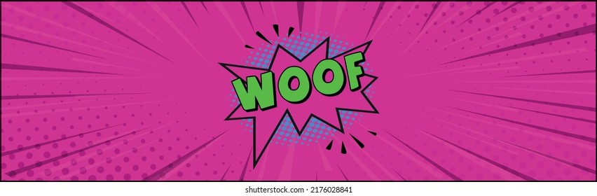 Comic zoom inscription WOOF on a colored background - Vector illustration