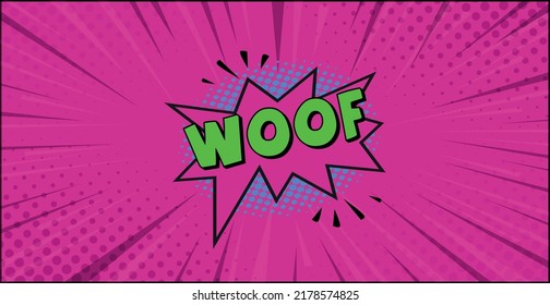 Comic zoom inscription WOOF on a colored background - Vector illustration