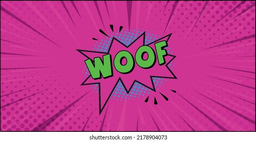 Comic zoom inscription WOOF on a colored background - Vector illustration