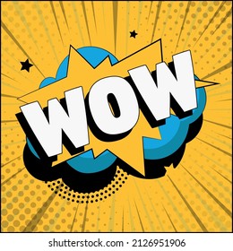 Comic zoom inscription WOW on a colored background - Vector illustration