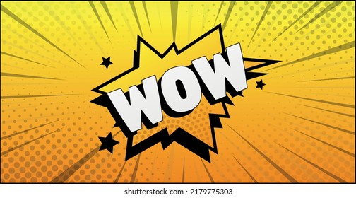 Comic zoom inscription WOW on a colored background - Vector illustration
