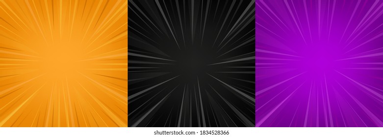 Comic zoom lines empty background set design. Focus lines background set of three cards for comic. Vector illustration