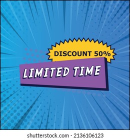 Comic zoom web banner, business card, template LIMITED SALE TODAY 50 percent - Vector illustration