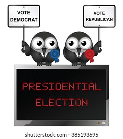 Comical bird candidates for the USA Presidential election isolated on white background