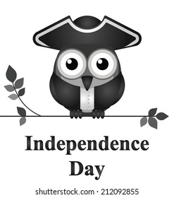 Comical bird Independence Day message isolated on white background
