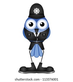 Comical bird policeman isolated on white background