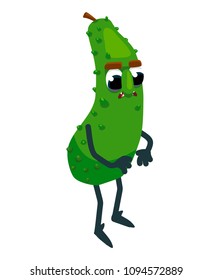 comical cartoon cucumber. isolated vegetable. vector 2D illustration