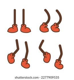 Comical cartoon legs in action collection. Funny feet in shoes. Mascot character body parts set. Vector illustration isolated on white background.