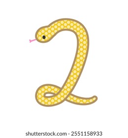 A comical and cute golden snake that becomes the number 2