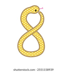 A comical and cute golden snake that becomes the number 8