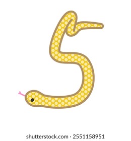 A comical and cute golden snake that becomes the number 5