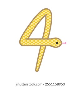 A comical and cute golden snake that becomes the number 4