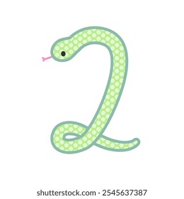 A comical and cute green snake that becomes the number 2