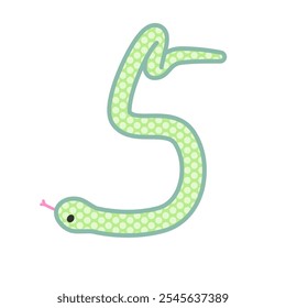 A comical and cute green snake that becomes the number 5