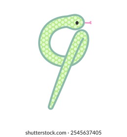 A comical and cute green snake that becomes the number 9