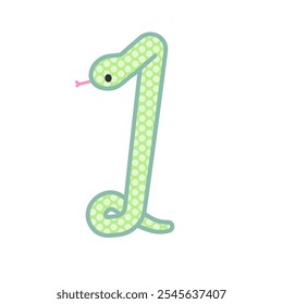 A comical and cute green snake that becomes the number 1