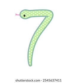 A comical and cute green snake that becomes the number 7