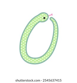 A comical and cute green snake that becomes the number 0