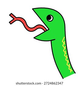Una ilustración cómica y linda de una serpiente que sobresale de su lengua.