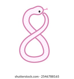 Una serpiente rosa cómica y linda que se convierte en el número 8