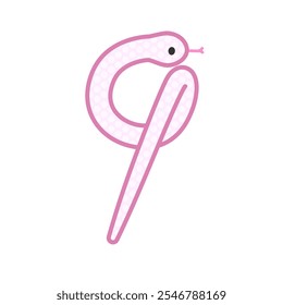 A comical and cute pink snake that becomes the number 9