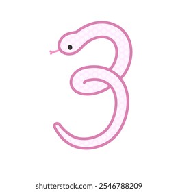 A comical and cute pink snake that becomes the number 3