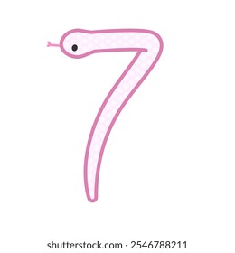 A comical and cute pink snake that becomes the number 7