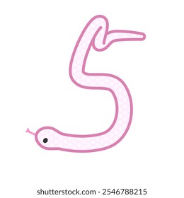 A comical and cute pink snake that becomes the number 5