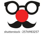 Comical design featuring round glasses, a red clown nose, and a black mustache, ideal for April Fools or humorous themes.