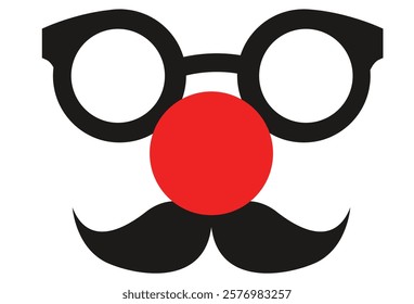 Comical design featuring round glasses, a red clown nose, and a black mustache, ideal for April Fools or humorous themes.