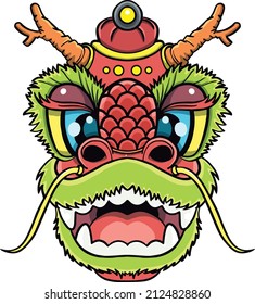 a comical drawing of the head of the Chinese dragon puppet 