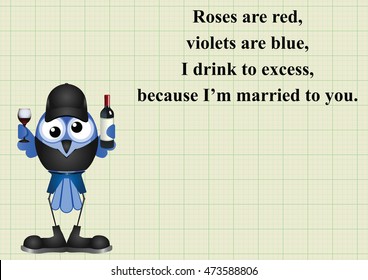 Comical drink to excess poem on graph paper background with copy space for own text